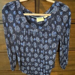 Maeve Blue Pleated Blouse